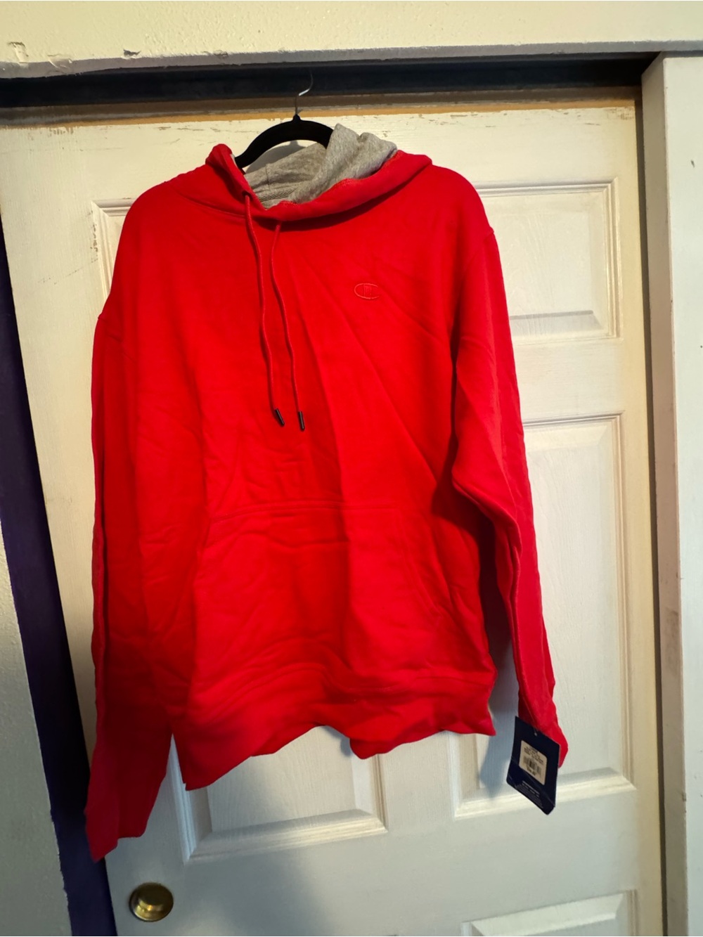 Champion Red Hooded Sweatshirt with Gray Lining